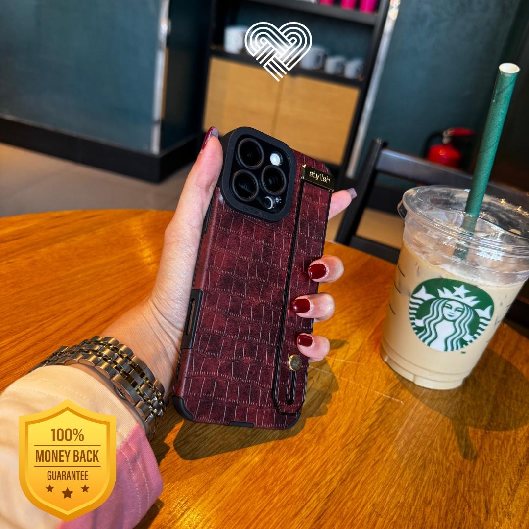 Burgundy Croc Leather Strap Case