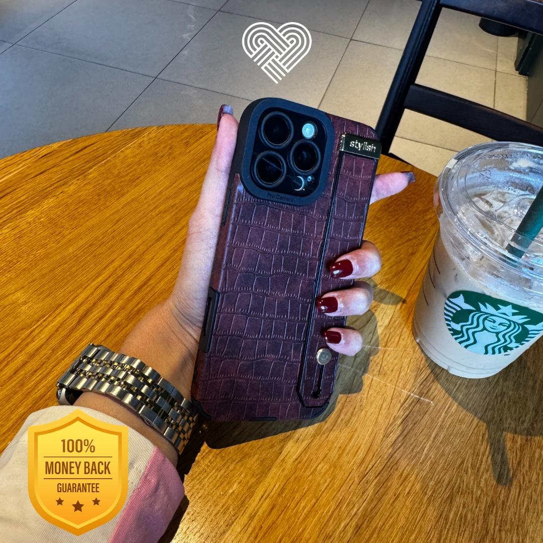 Burgundy Croc Leather Strap Case