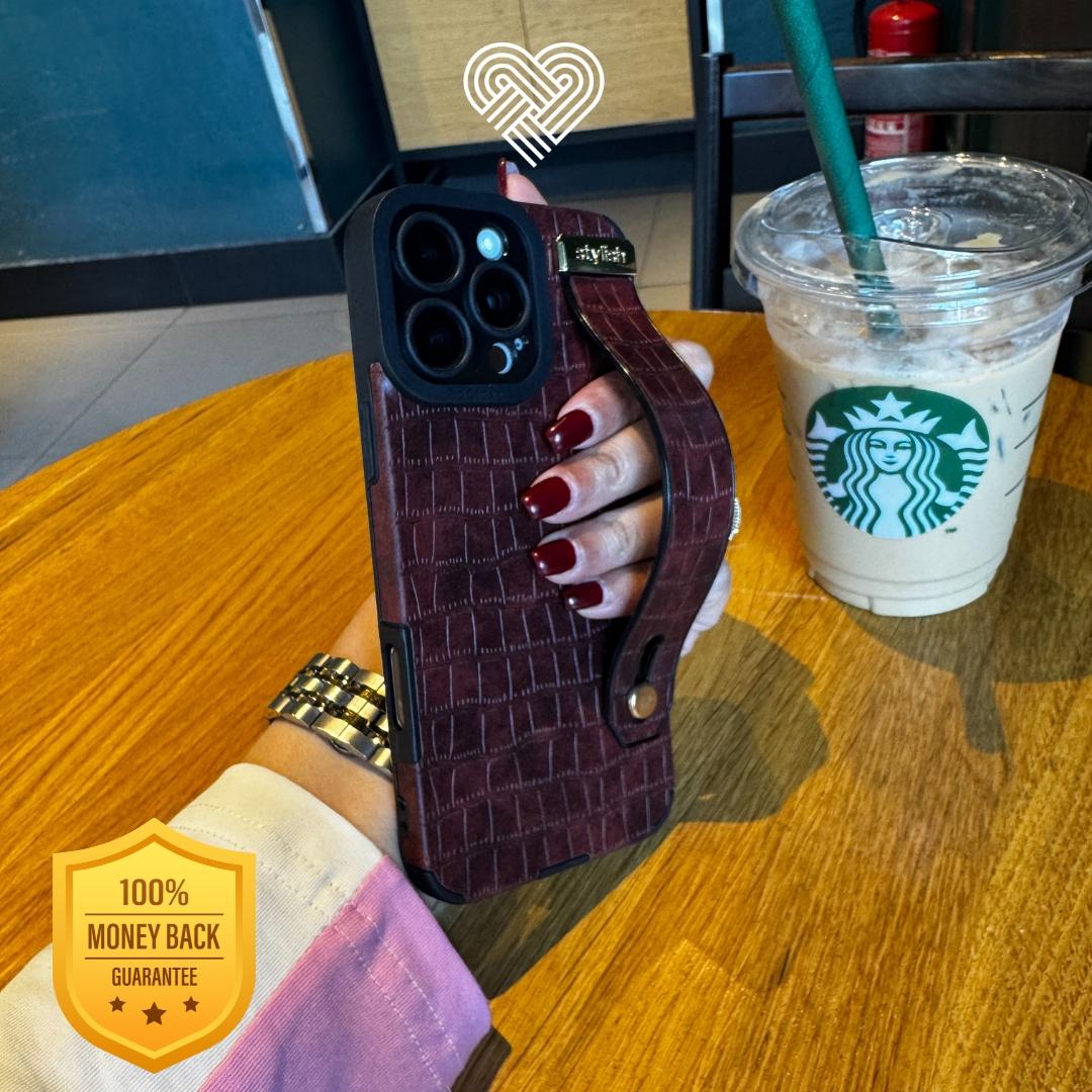 Burgundy Croc Leather Strap Case