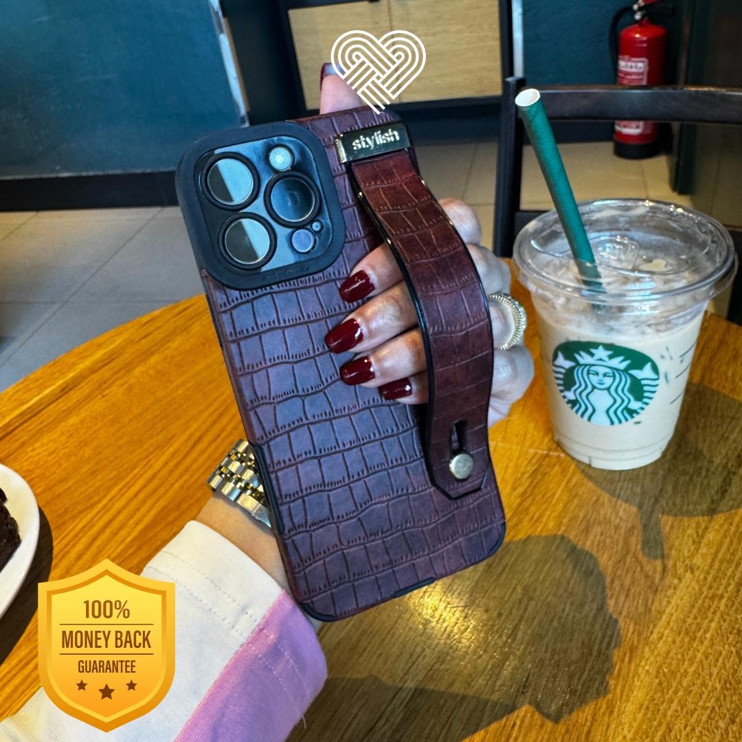 Burgundy Croc Leather Strap Case