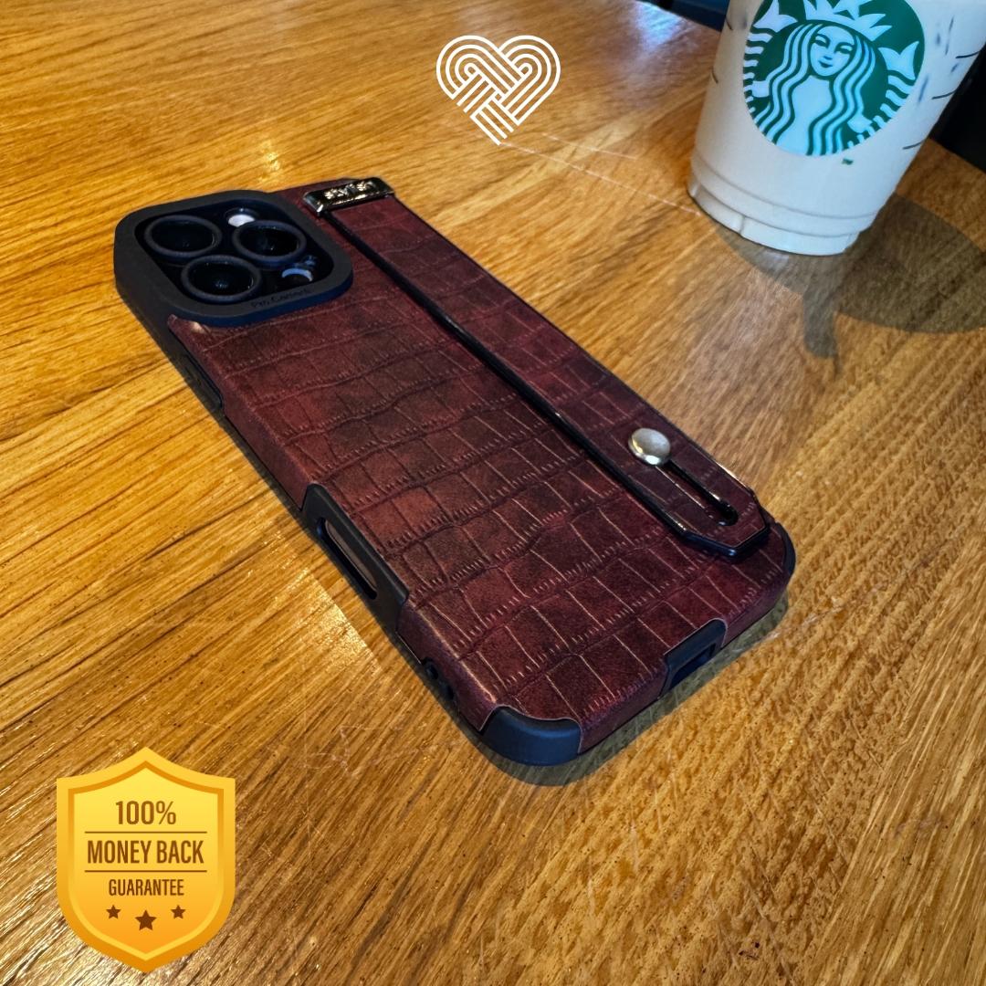 Burgundy Croc Leather Strap Case