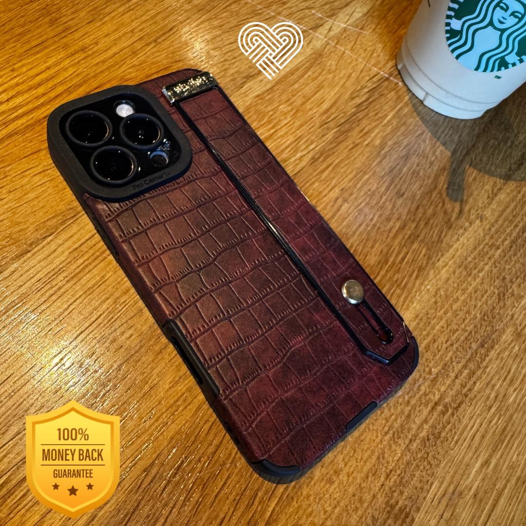 Burgundy Croc Leather Strap Case