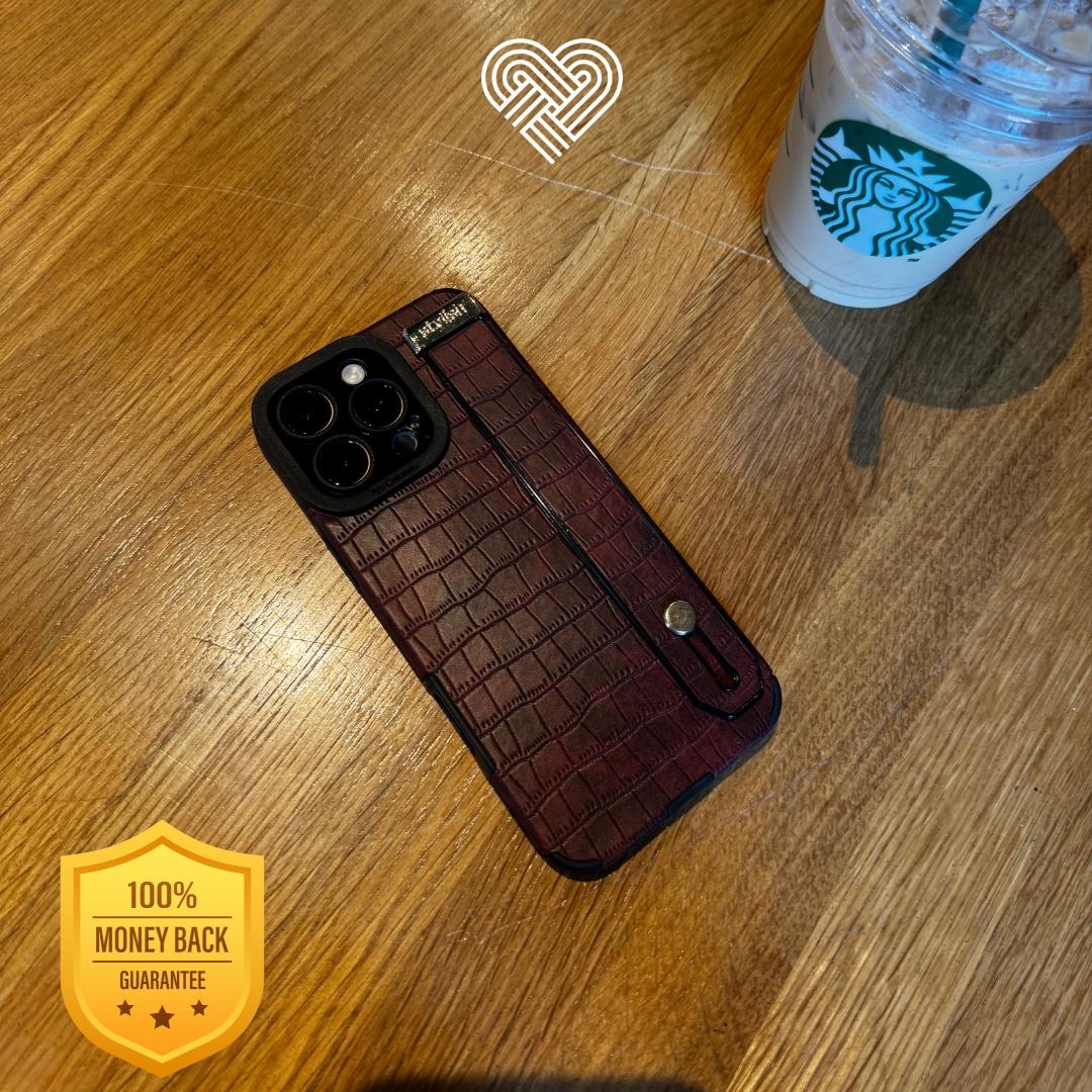Burgundy Croc Leather Strap Case
