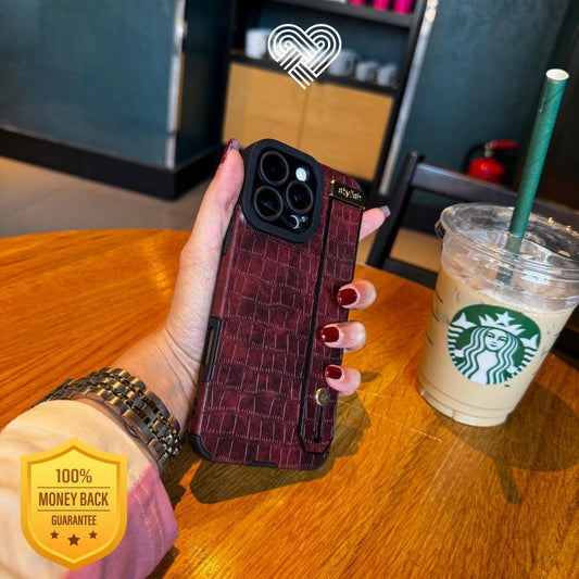 Burgundy Croc Leather Strap Case